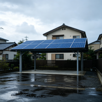 Cochera fotovoltaica residencial de estilo japonés