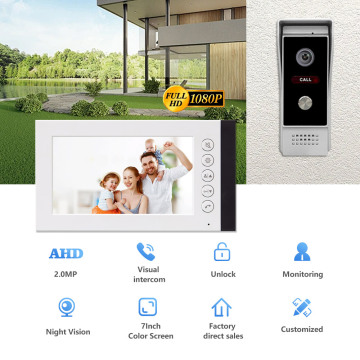 7 Inch HD Four-Line Villa Video Intercom Doorbell with Infrared Night Vision and Motion Detection for Private Home Use