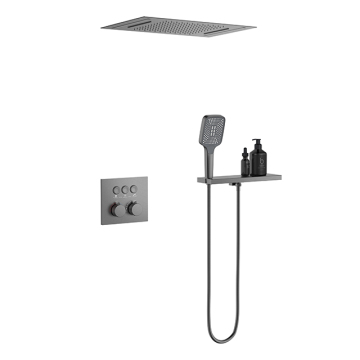 Black Waterfall Shower Set with Multi-Function Shower Head and Concealed Thermostatic Mixer