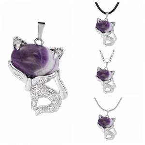 Amethyst Luck Fox Necklace for Women Men Healing Energy Animal PendantJewelry Gifts