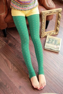 Korean Winter Style Bubble Nap Love Heart Pattern Step-on Vertical Stripes Tights 163