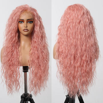 Ainizi 28 Inches High Quality Future Fiber Matte Synthetic Pink Curly 13x6 Lace Front Wigs for Women - New Arrival