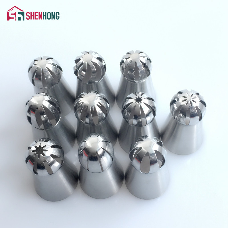 10PCS Russian Sphere Ball Piping Tips Stainless Steel Icing Nozzle Pastry Cupcake Baking Shape Cream T