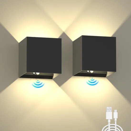 Wireless Up and Down Sensor Wall Lights: Aluminum Rechargeable Square LED Wall Lighting Solutions