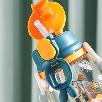 Cute Cartoon Baby Water Bottle with Handle and Strap