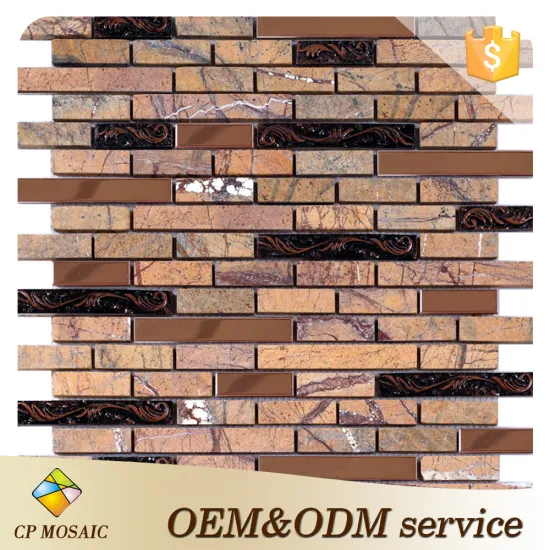 Hot Sale Old Style Brown Stainless Steel Mix Stone Mosaics Tile For Background Wall Decoration