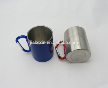 Double wall travel mug cup Aluminum carabiner stainless steel hook isolating handle outdoor camp travel cup