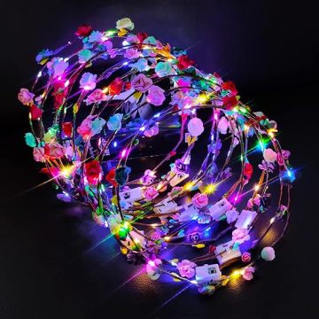 Glow in the Dark LED Flower Headband Crown - Party Supplies Wreath Headdress for Men and Women