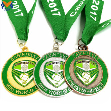 Custom gold metal green enamel football medal