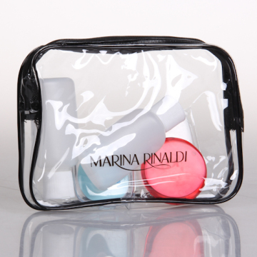Fashionable Clear Plastic Cosmetic Bag with Opening Black Zipper