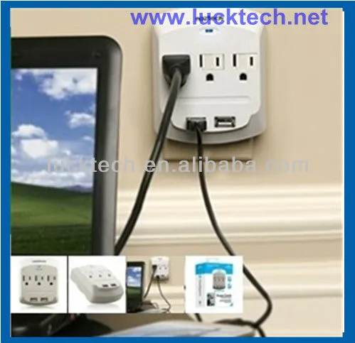 3 outlet USA type wall socket with 2 USB port