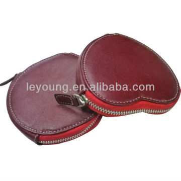 Heart Shape leather coin cases with zipper around