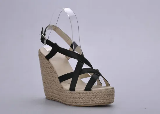 Custom Black Stripe Upper Ladies Wedge Sandals , High-end Summer