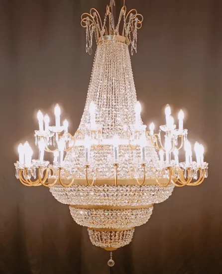 Modern Chrome Empire Gold Crystal Chandelier Light for Living Room and Stair Foyer Ceiling