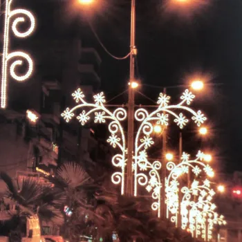 White Christmas Street Pole Decorations with Cross Street Motifs