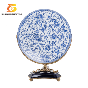 High-End European Retro Luxury Porcelain Vases with Brass Accessories - Blue and White