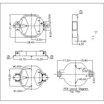 CR2032 Knappcellbatterihållare SMT -montering