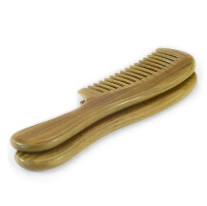 Premium Custom Logo Sandalwood Comb with Green Horn and High-Quality Finish