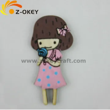 environmental Wood silk screen printing key chain with cute girl shape