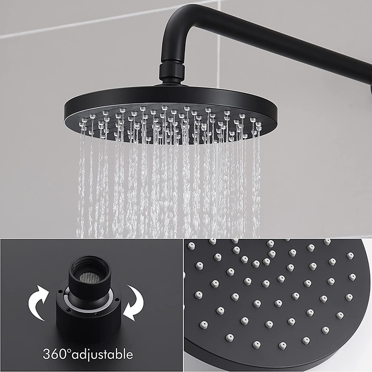 Modern Matte Black Rain Shower Faucet Set