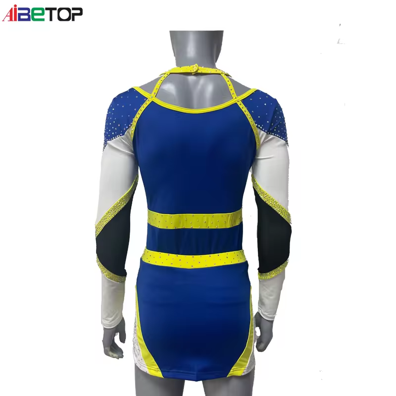Custom All Star Cheerleading Uniforms Blue White Long Sleeve Cheerleading Uniforms4