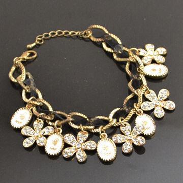 Wide thick chain full jewelled enamel flowers high quality crystal bracelet, OEM/ODM orders welcome