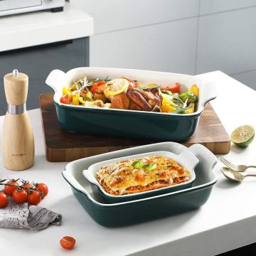 Nordic Ceramic Cross-Border 13-Inch Rectangular Double-Eared Baking Pan Set for Cheese Rice and Grilled Chicken
