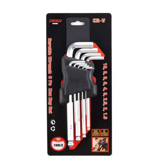 Hot Sale Carbon Steel 9Pcs Long Hex Key Wrench Set