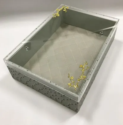 Gray Ostrich Leather Gift Packaging Box For Sale