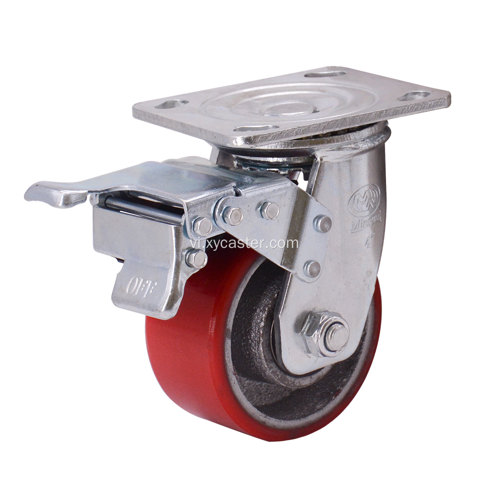 PU 4 inch màu đỏ trên Caster gang