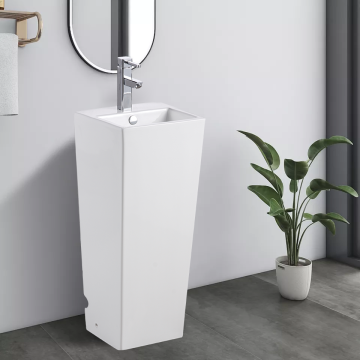 Modern European White Ceramic Pedestal Basin Floor-Mounted Hand Wash Sink