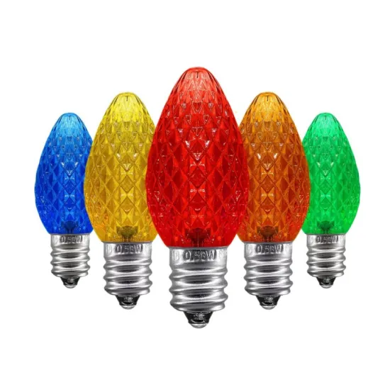 Multicolor Outdoor C7 LED Strawberry Candle Shape Faceted Bulbs E12 Base