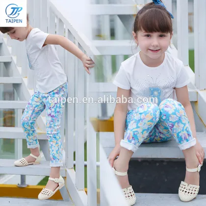 Latest Kids Girls New Fashion Long Pants Design Cotton Slim Skinny Children Girls Pants T16332