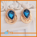 Vogue azul cristal strass brincos com chapeamento de ouro