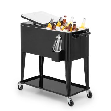 Rolling Cooler with Handles and Locking Wheels for Outdoor Patio Portable Beverage Tub Stand with Bottle Opener Cap Catcher