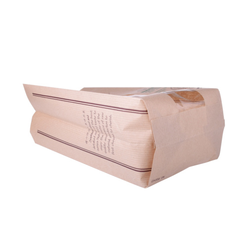 Bolsa de pan de papel marrón de fondo plano con ventana