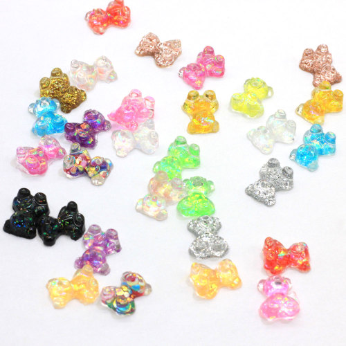 Venta al por mayor Kawaii Glitter 3D Cartoon Resin Bear Beads Nail Art Decor Bling Manicure Charms DIY Craft