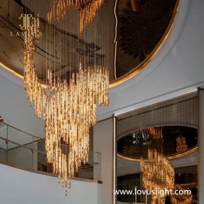 Golden yellow glazed Su shape chandelier High luxury villa ceiling chandelier Staircase creative chandelier