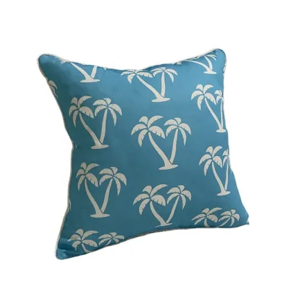 Wholesale Patio Royal Blue Sky Blue Palm Tree Coastal Design Waterproof Throw Cushions 18x18