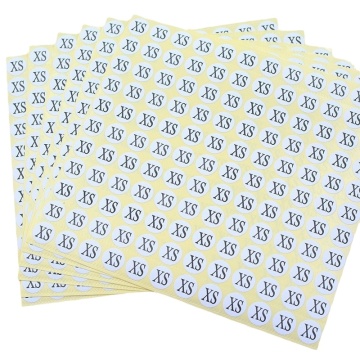 Adhesive Apparel Size Stickers with Circle on White Background