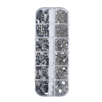 12 Grid Long Box Nail Water Diamonds DIY Set - Phantom Glass 3D Shiny Pearl Nail Decoration