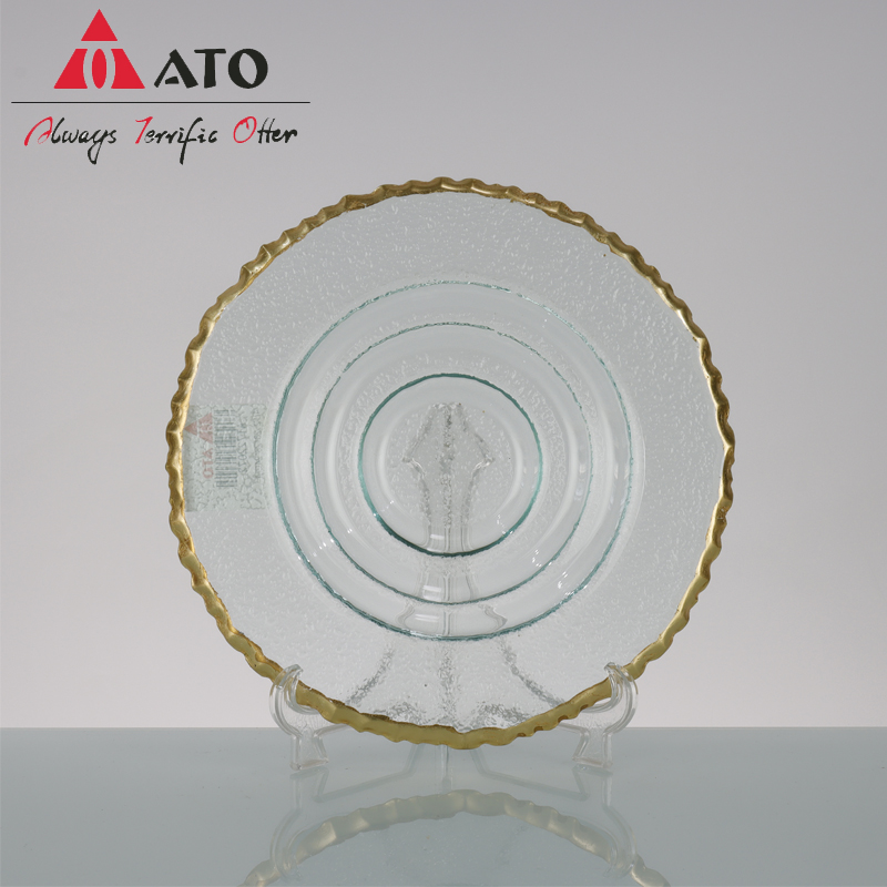 ATO Transparent Round Shape Gold Rim glass Plates