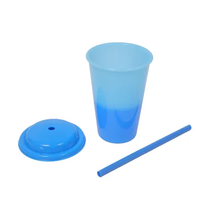 Color Changing Straw Cup - Magic Mug 16 oz Plastic Cup with Lid