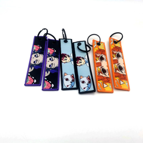 Custom Woven Keychain Custom Short Japanese Fabric Personalised Keychain Woven Tag Factory