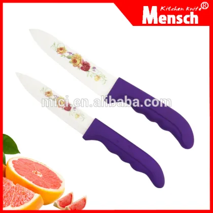 2pcs popular kitchenware: ceramic flower painting chef knife