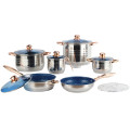 12 pieces blue transparent tampered lid cookware set