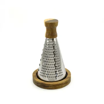 Multifunctional 3-Sided Conical Acacia Grater: Stainless Steel Cheese Shredder, Chocolate, and Lemon Peeler
