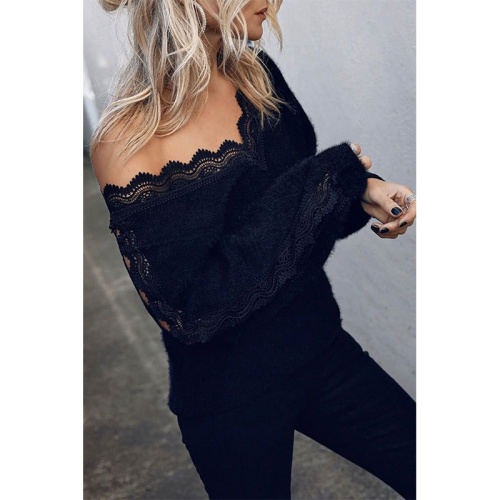 Hoodies And Sweatshirts Women Deep V Neck Lace Knitted Sweater Tops Manufactory