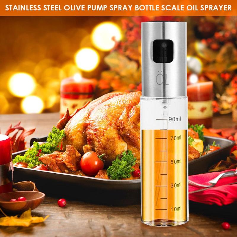 100mL Leakproof Stainless Steel Olive Oil Sprayer Kitchen Oil Spray Bottle Oil Dispenser Vinegar Seasoning Kettle Kitchen Tool