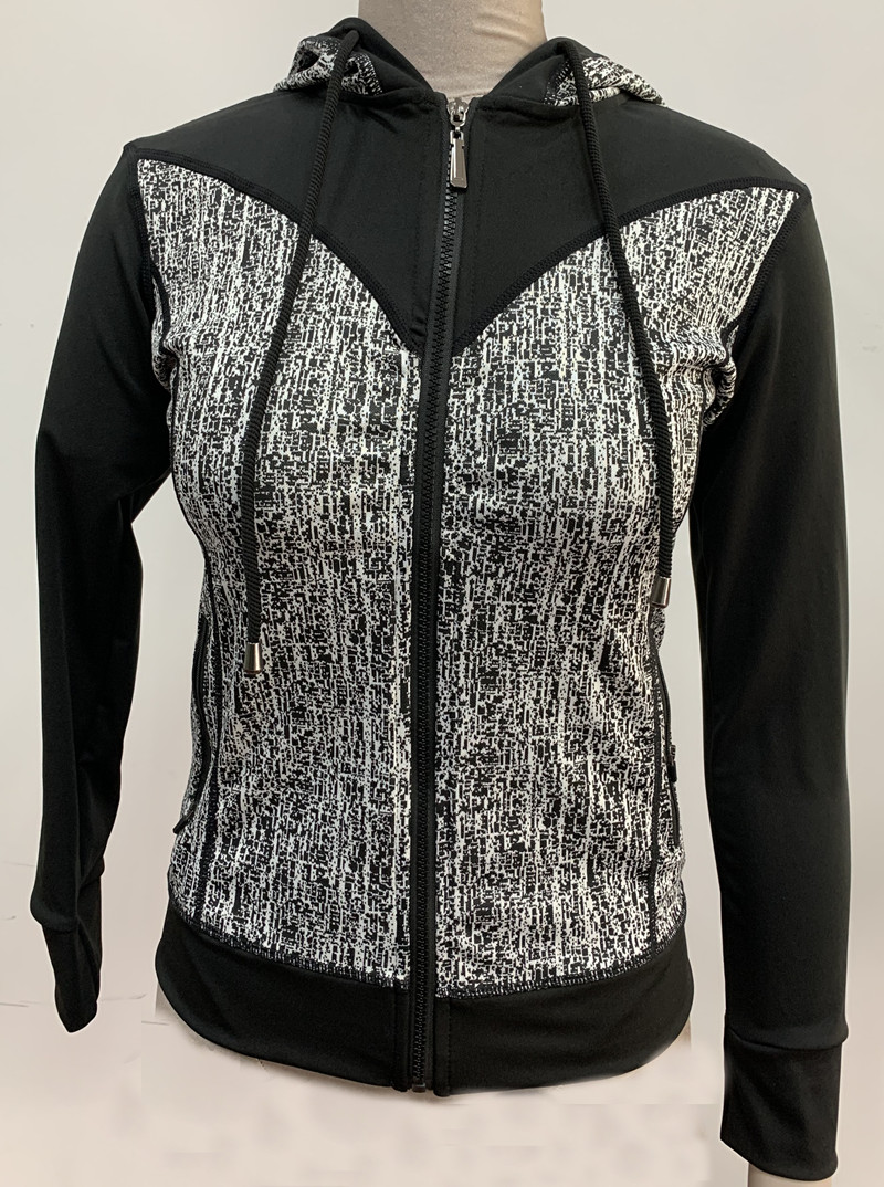 Ladies knit hoodie with animal print activewear jacket